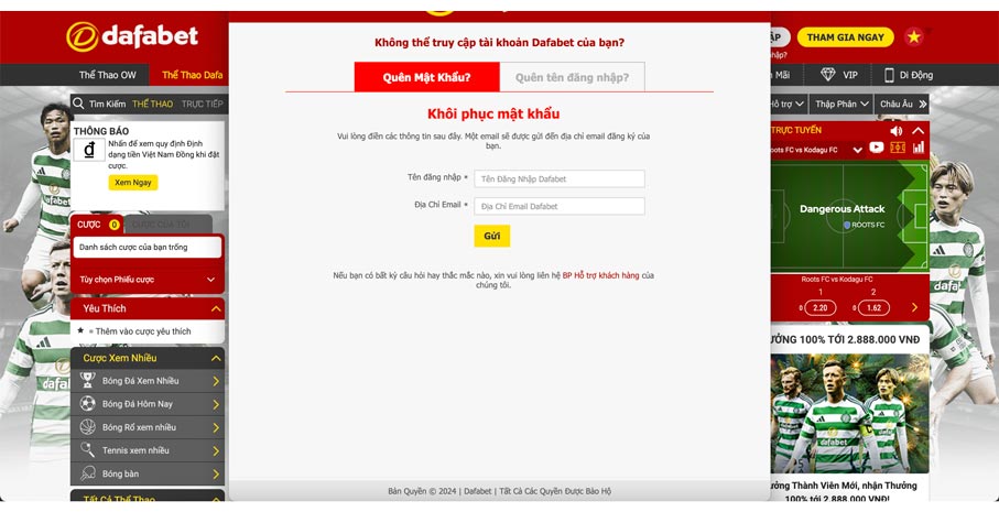 quên mật khẩu dafabet